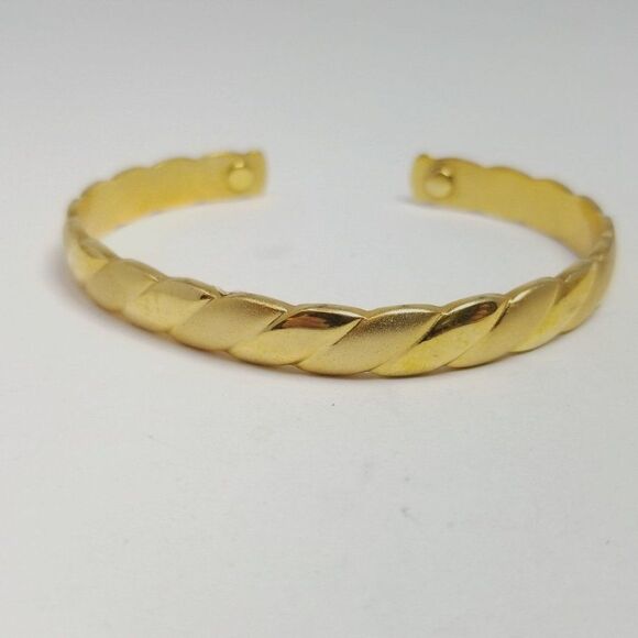 Vintage Gold Tone Cuff Bracelet, Rope Twist Design, Bangle Estate - Picture 1 of 7